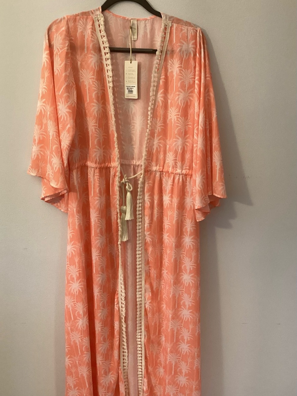 Women’s Coral Palm Print Swim Coverup with Tassel Tie